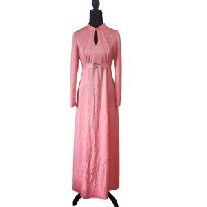 Vintage 60s Pink Empire Waist Long‎ Sleeve Dress Size S Formal Party Glam Retro